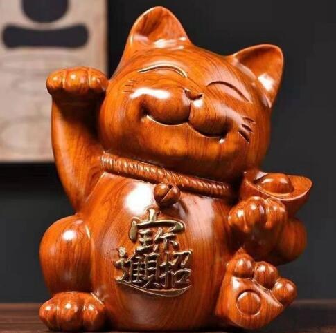 人気推薦 新作の花梨木彫 可愛い招き猫 玄関、客間の置物 招財_画像7