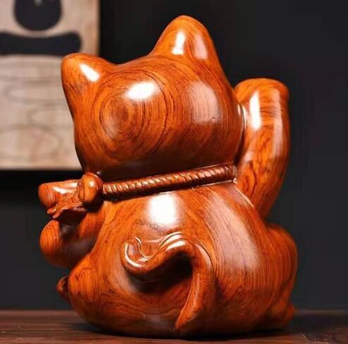 人気推薦 新作の花梨木彫 可愛い招き猫 玄関、客間の置物 招財_画像3
