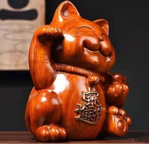 人気推薦 新作の花梨木彫 可愛い招き猫 玄関、客間の置物 招財_画像4