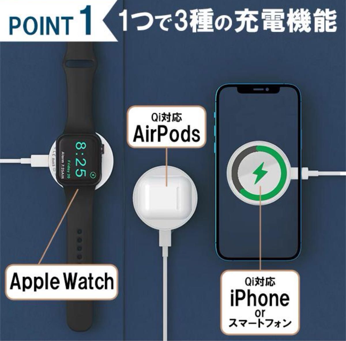 ワイヤレス充電器  iPhone Apple Watch/スマホリング MagSafe