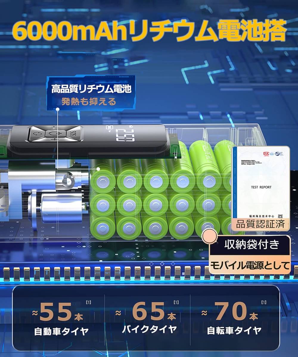 672 電動空気入れ 車 自転車 充電式 コードレス エアーポンプ 最大圧力150PSI 自動停止 自動車/自転車/ボール/浮き輪/バイク対応 電動_画像4