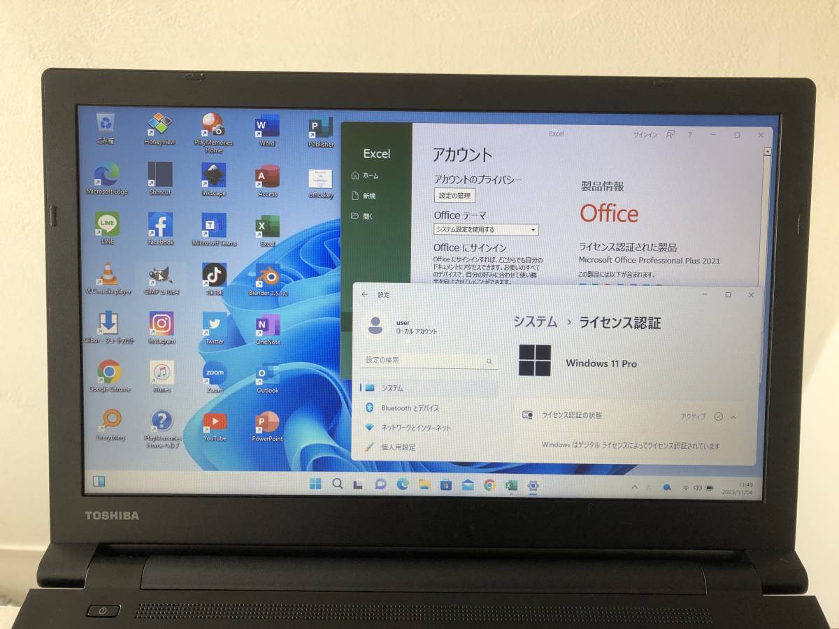 薄型 東芝 dynabook B65/J Core i3 8130U 2.2GHz/メモリ 8GB/SSD 256GB/モニター 15.6型HD(1366x768)/Win11/office 【8Q98X】送料無料_画像4