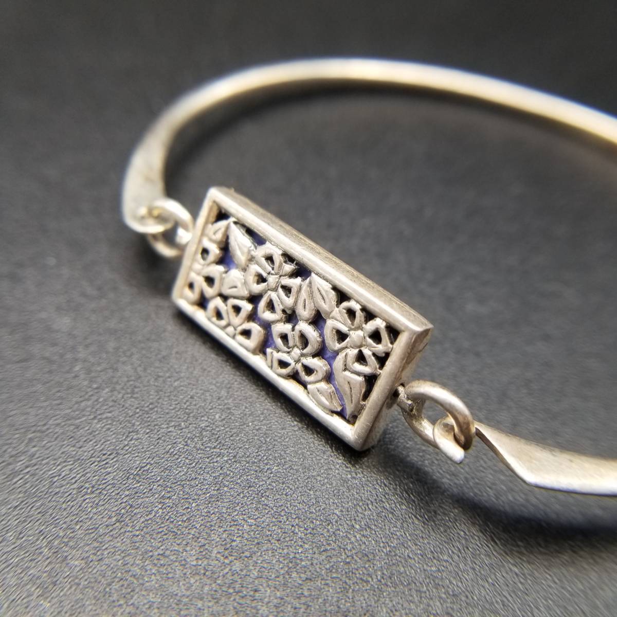 925 シルバー スクエア インレイ リーフ 植物 オープンワーク リバーシブル ヴィンテージ ブレスレット バングル ジュエリー 輸入 Y10-V