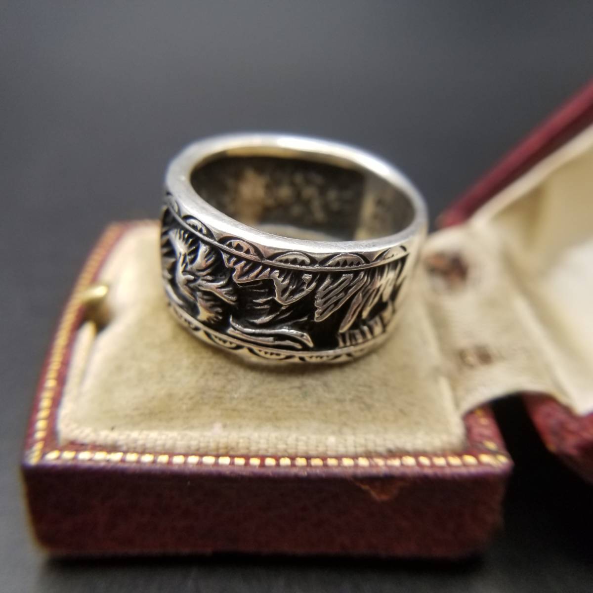  скол быть установленным птица . день. . гравировка 925 серебряный Vintage частота кольцо 14.1g серебряный bo дракон mi- присутствие картина. подобный кольцо Y10-R