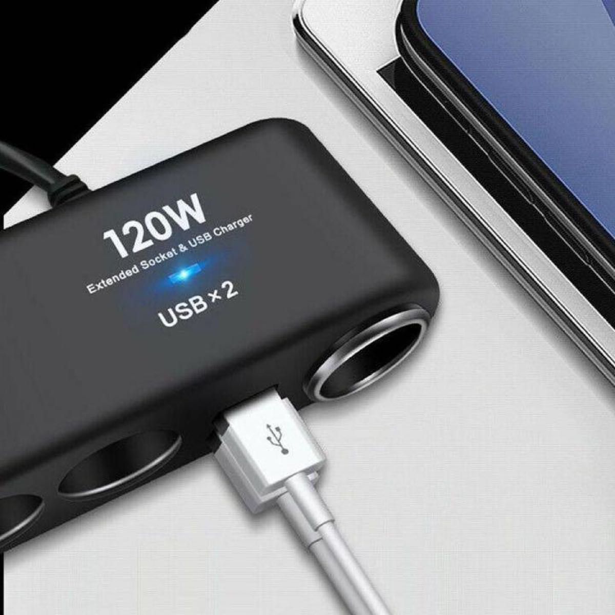 【シガーライター対応】 増設シガーソケット4連＋USB2ポート 分配器 充電器