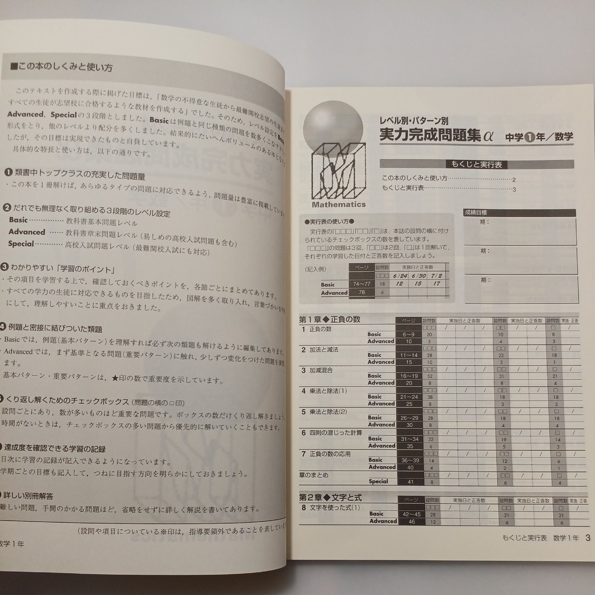 zaa-523♪未使用 レベル別・パターン別実力完成アルファ 中学1年　数学＋英語 計2冊　各解答解説付 塾専用教材_画像7