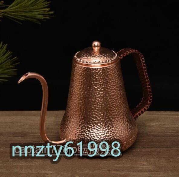 純銅 大容量コーヒーポット制コーヒー器具銅イメージ紫銅ハンマー紋コーヒーポット細口ポットコーヒーポット900ML_画像4