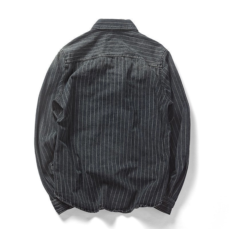 アメカジ デニムジャケット ストライプ デニムシャツ ワークジャケット メンズ ヴィンテージ加工 綿100% ★2色選択可/S~2XLサイズ_画像3