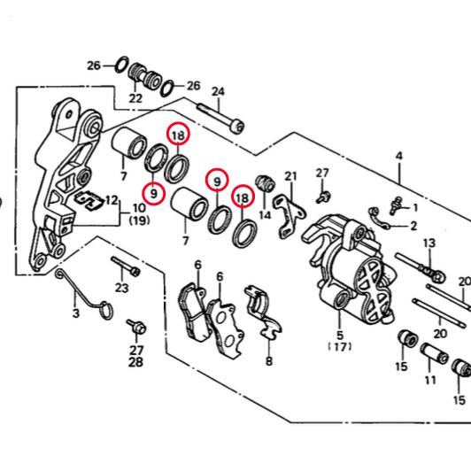 在庫あり 即納 CBR400F フロント ブレーキキャリパー ピストン シール 左右 1台分 セット NC17 F2 F3 全年式_画像2