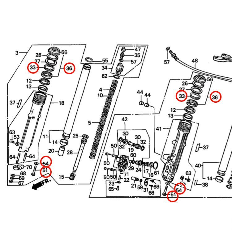 在庫あり 即納 CBX400F 35パイ フロントフォーク オイルシール サークリップ ガスケット ボルトセット NC07 1型 2型 ホンダ 純正