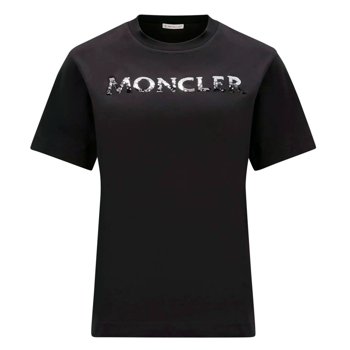 送料無料 L28 MONCLER モンクレール 8C00028 829HP ブラック Tシャツ グラデーションスパンコールロゴ 半袖 size M