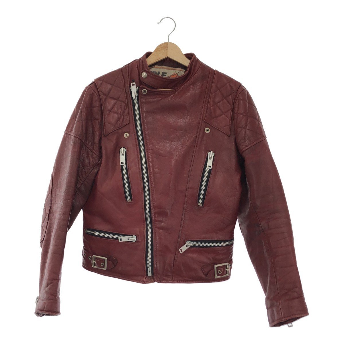 WOLF LEATHERS 【men887AH】 70's 80's パディングライダースジャケット バーガンディー ロンジャン 38 AG