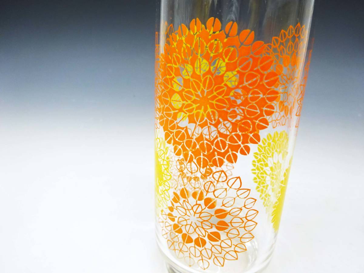 ◆(TH) 昭和レトロポップ HOYAクリスタル ガラス製コップ まとめて 5個セット グラス 食器 花柄 黄色 橙色 キッチン雑貨_画像9