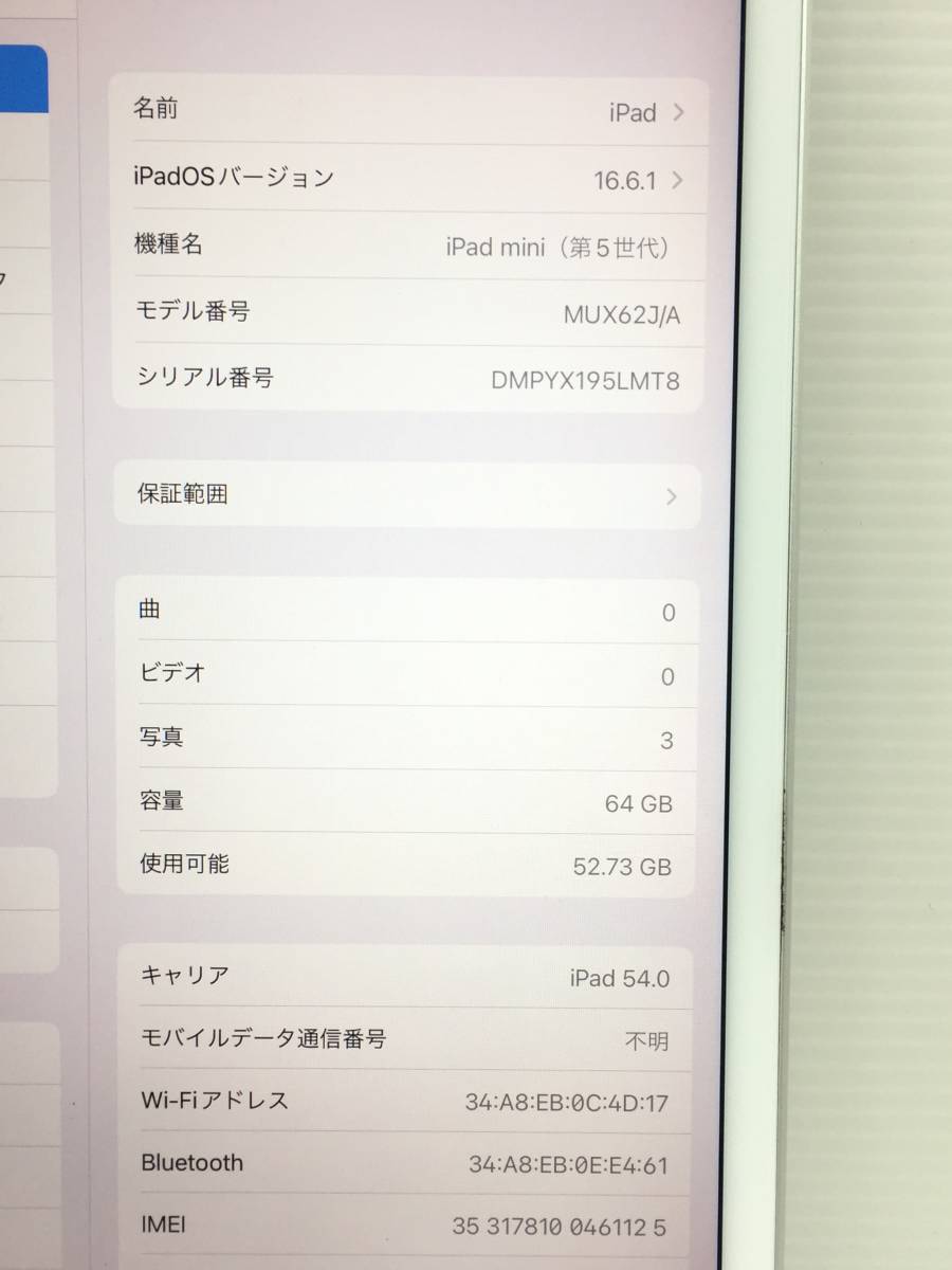 □au iPad mini 第5世代 Wi-Fi+Cellularモデル 64GB A2124(MUX62J/A) シルバー 〇判定 動作品_画像9