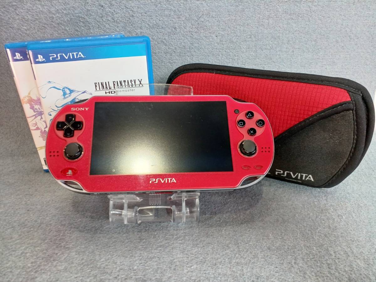 11395-03★SONY PlayStation VITA 本体 PCH-1000 レッド & ソフト FF X/X-2 セット カジュアルソフトポーチ付き PS Vita★_画像1