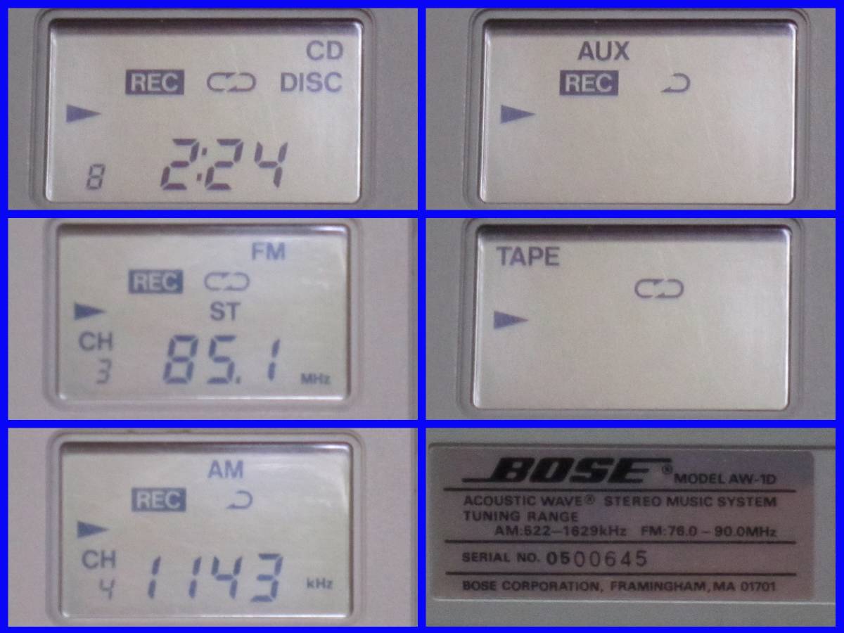 ◎驚人的聲音！◆BOSE AW-1D聲波立體聲音樂系統◆操作良好 原文:◎驚異の音 ! ! 　◆ BOSE　 AW-1D　 Acoustic Wave Stereo Music System 　◆ 動作良好 