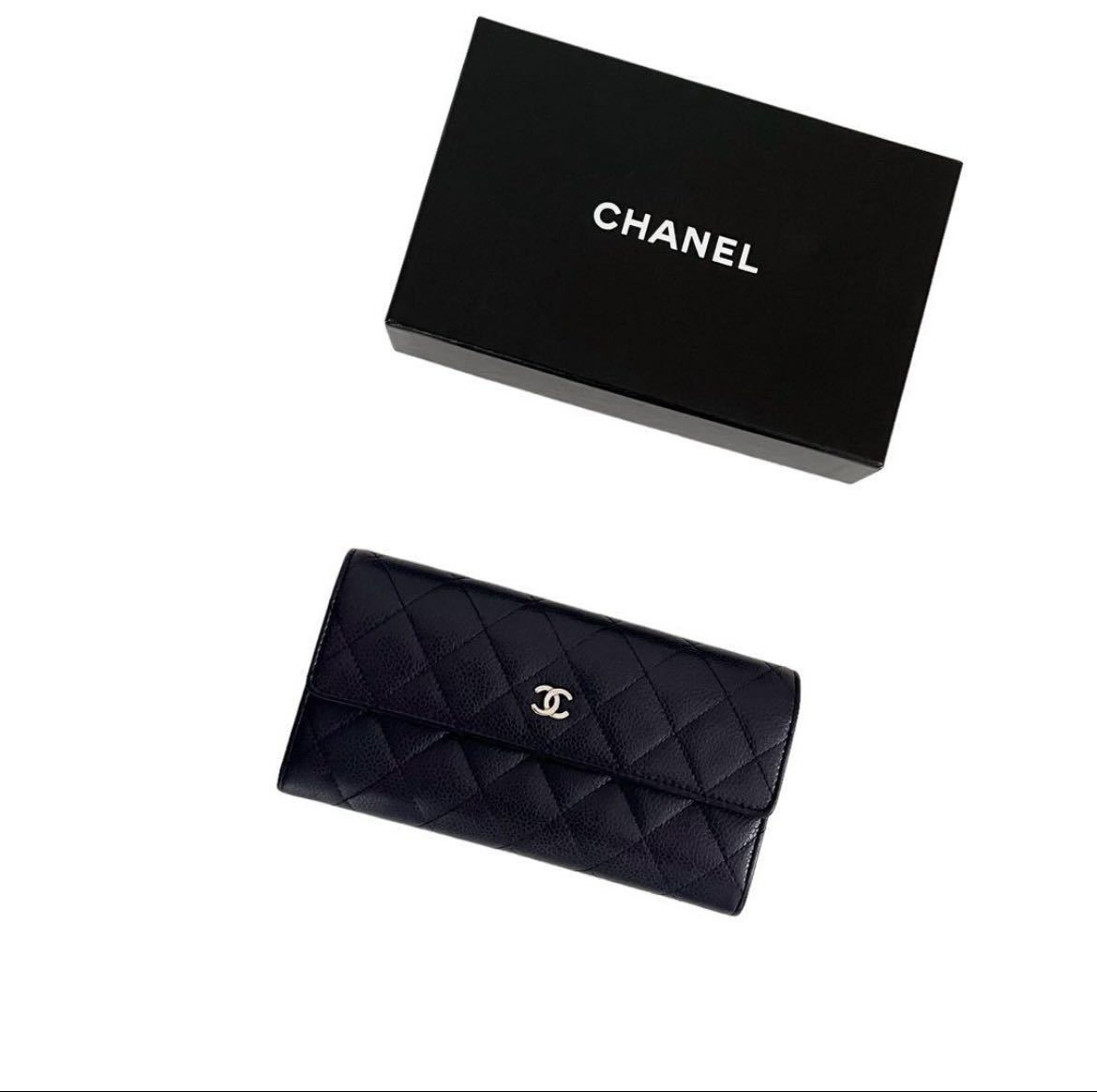 美品 CHANEL シャネル マトラッセ キャビアスキン 二つ折り 長財布