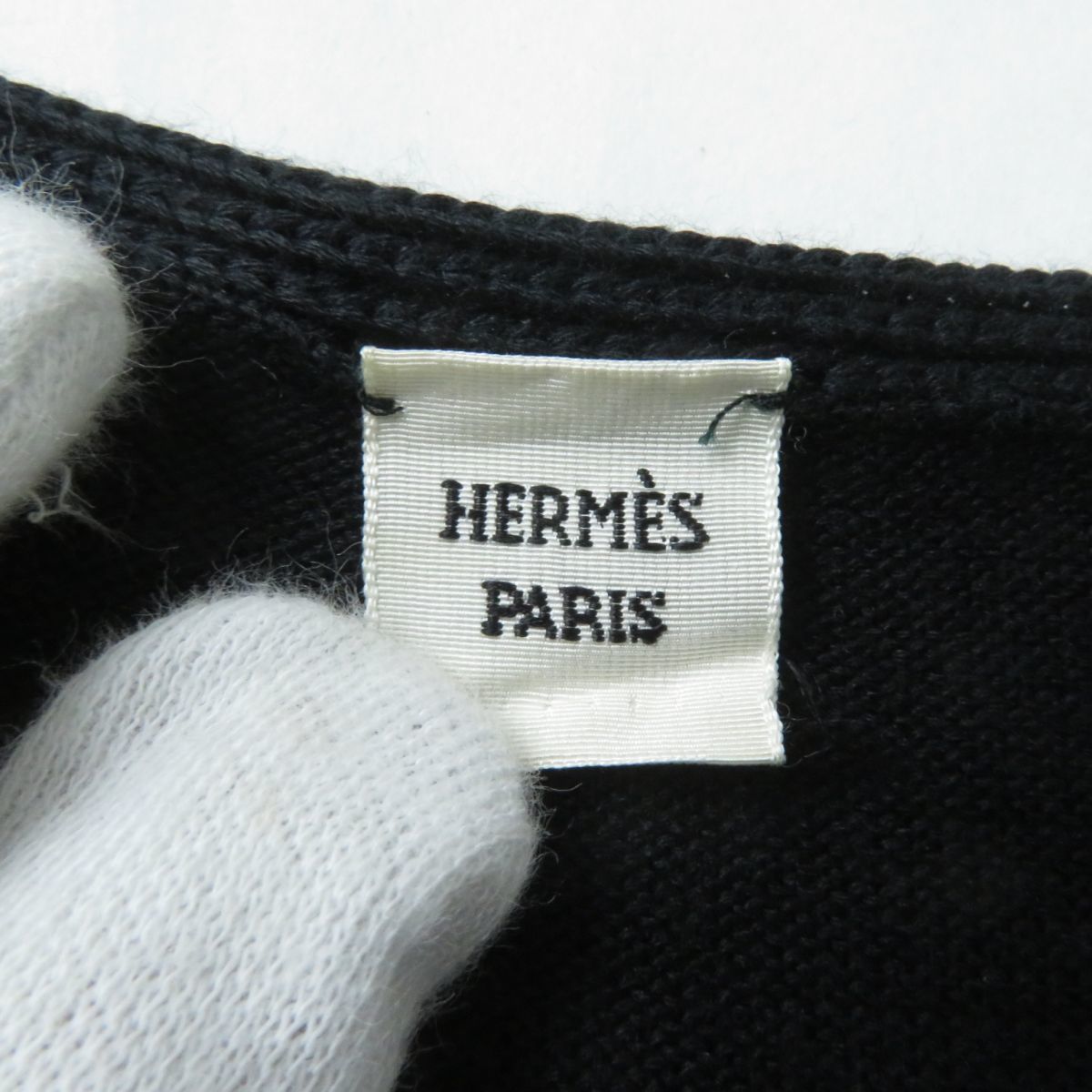 美品★正規品 HERMES エルメス シルク混 クルーネック 半袖 ニットワンピース レディース ブラック 黒 36 イタリア製 シンプル◎_画像6