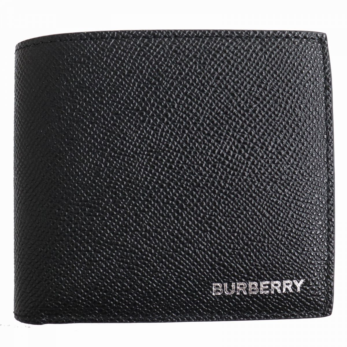 未使用品△BURBERRY バーバリー 8014653 GRAINY LEATHER INTERNATIONAL BIFOLD WALLET ロゴ入り 二つ折り レザー 財布 ブラック 伊製 箱付