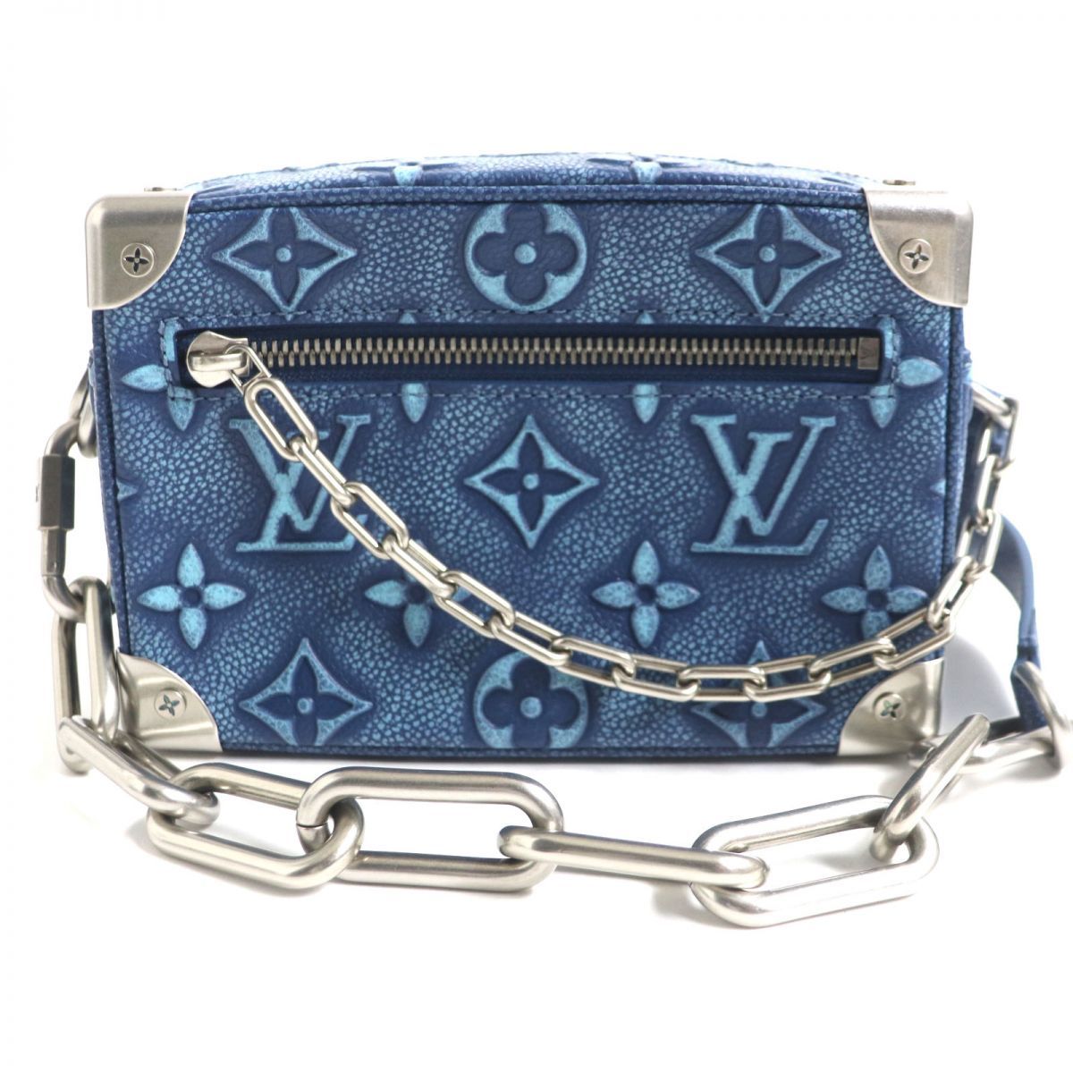 未使用▼LOUIS VUITTON ルイヴィトン M21368 ミニ ソフトトランク モノグラム レザーエンボス ショルダーバッグ デニムブルー 仏製 メンズ_画像1