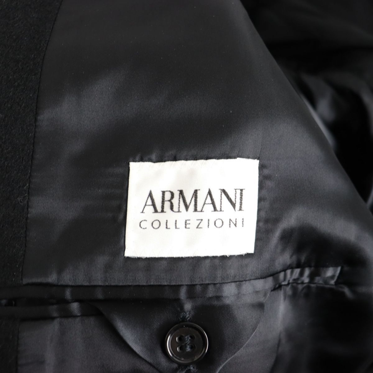 良品●ARMANI COLLEZIONI アルマーニコレツォーニ カシミヤ混 チェスターコート/ロングコート ブラック 52/R 正規品 メンズ_画像6