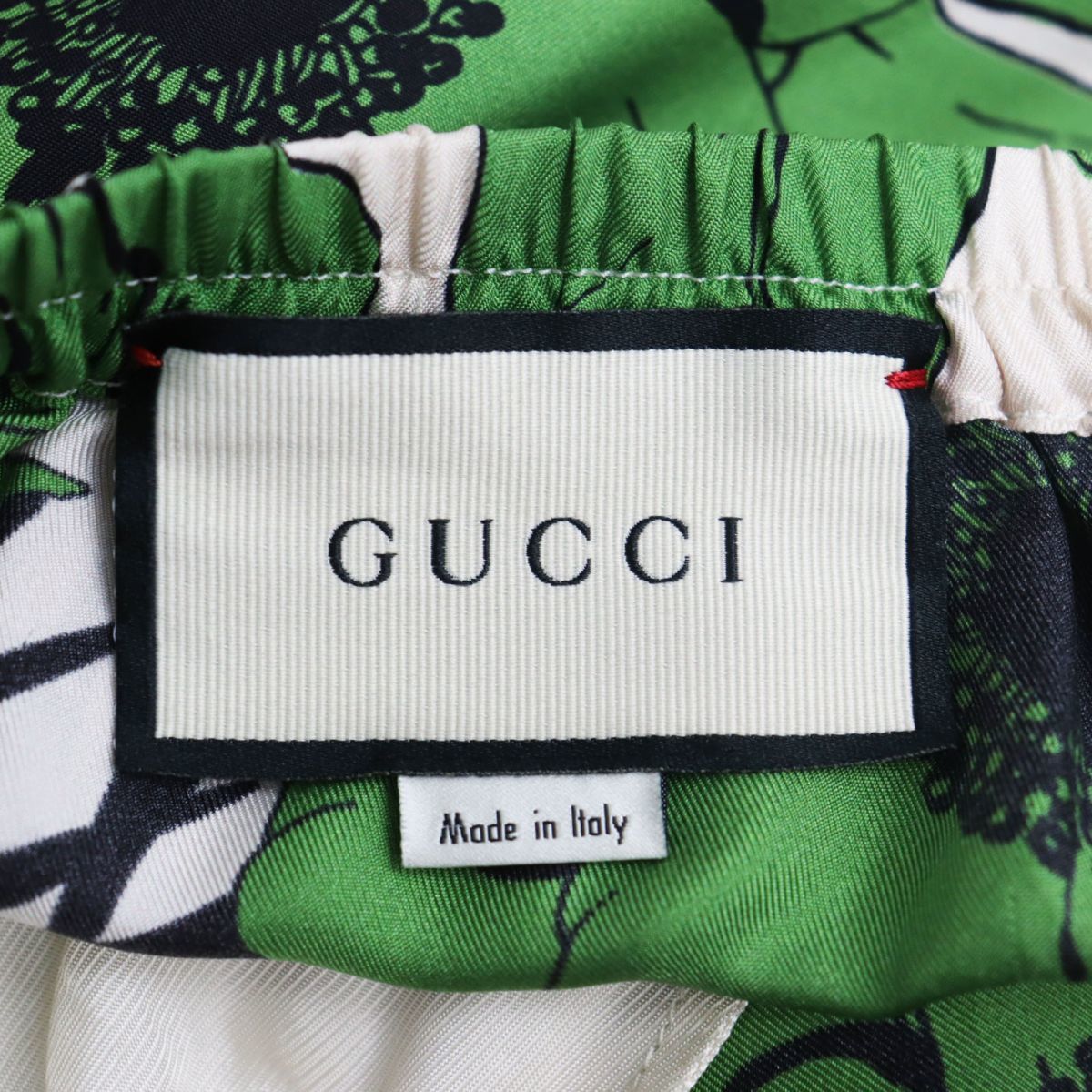 美品●GUCCI グッチ 624399 シルク100％ ポピーフラワープリント 花柄 ハーフパンツ/ショートパンツ グリーン×アイボリー 50 伊製 正規品_画像5