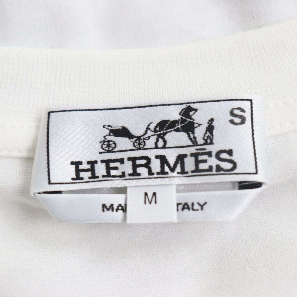 極美品●2020年製 HERMES エルメス シルク切り替え プリント 半袖Tシャツ/カットソー ホワイト×グレー系 M イタリア製 正規品 メンズ_画像6