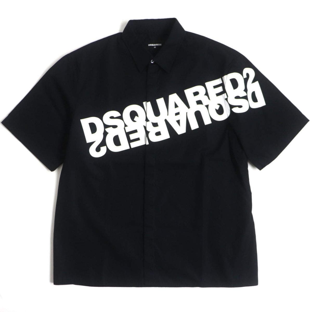 美品▼20SS DSQUARED2 ディースクエアード S74DM0400 ロゴプリント ショートスリーブ/半袖 シャツ 黒×白 48 メンズ 伊製 正規品