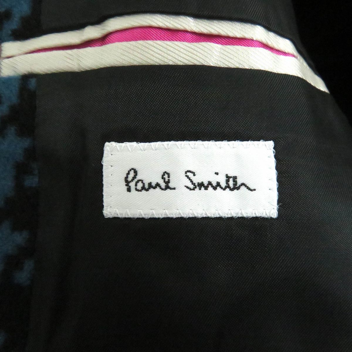 未使用品□Paul Smith/ポールスミス 千鳥格子柄 シルク混 ロング丈 チェスターコート/ウールコート ブルー系 M 正規品 日本製 メンズ◎_画像7