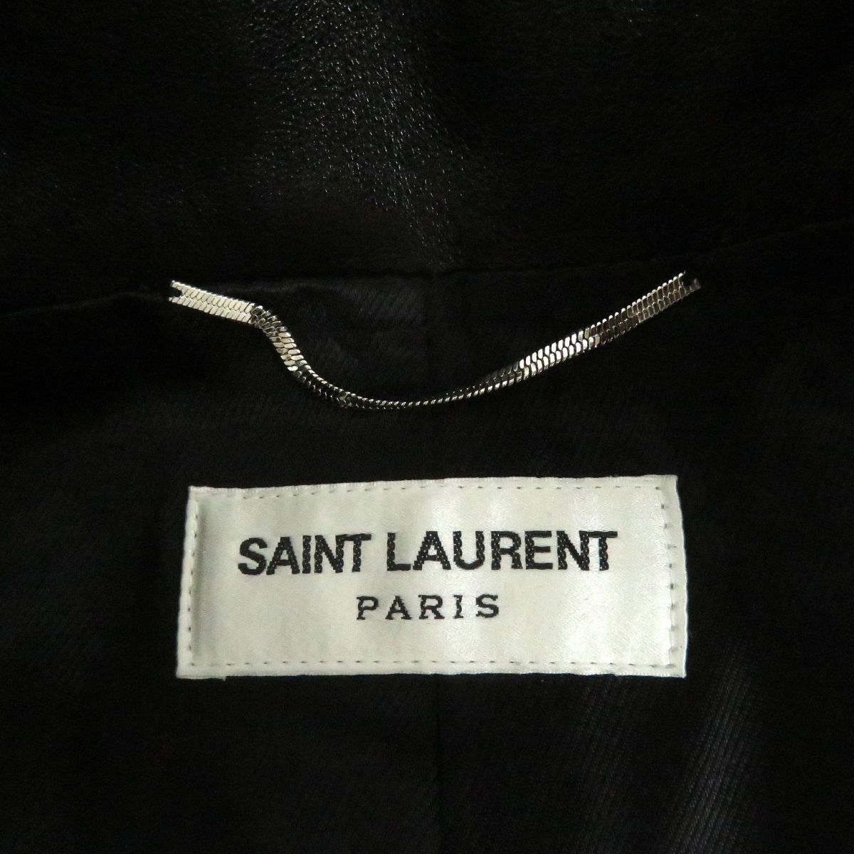 極美品□2019年製 SAINT LAURENT PARIS/サンローランパリ 576665 ロゴボタン ラムスキン レザートレンチコート ブラック 42 伊製 正規品_画像6