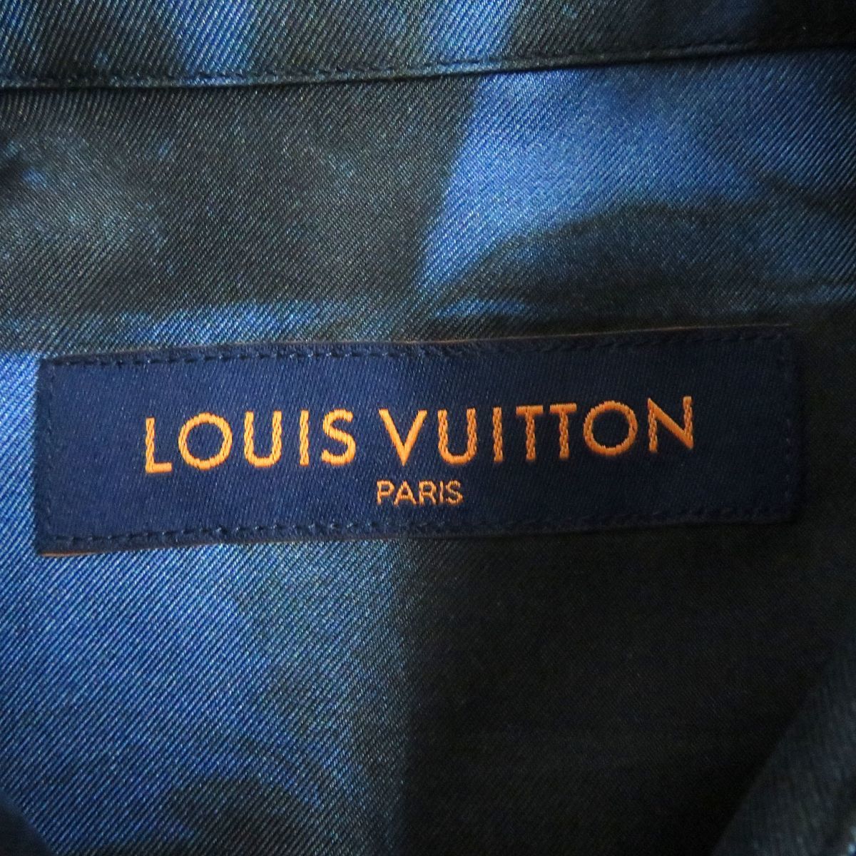  ultimate beautiful goods *21AW Louis Vuitton 1A8XBX salt print / total pattern silk 100% long sleeve design shirt navy XS Italy made regular goods 