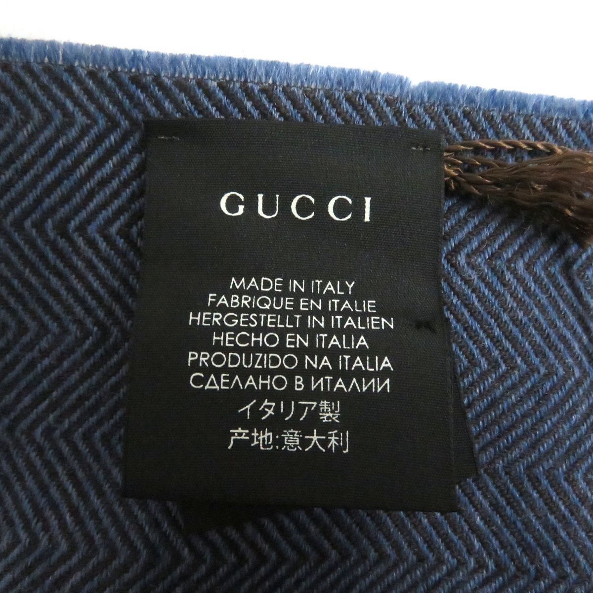  не использовался товар *GUCCI/ Gucci 344993k rest Logo "в елочку" рисунок шерсть 100% бахрома muffler / шаль голубой 40×180cm Италия производства стандартный товар 