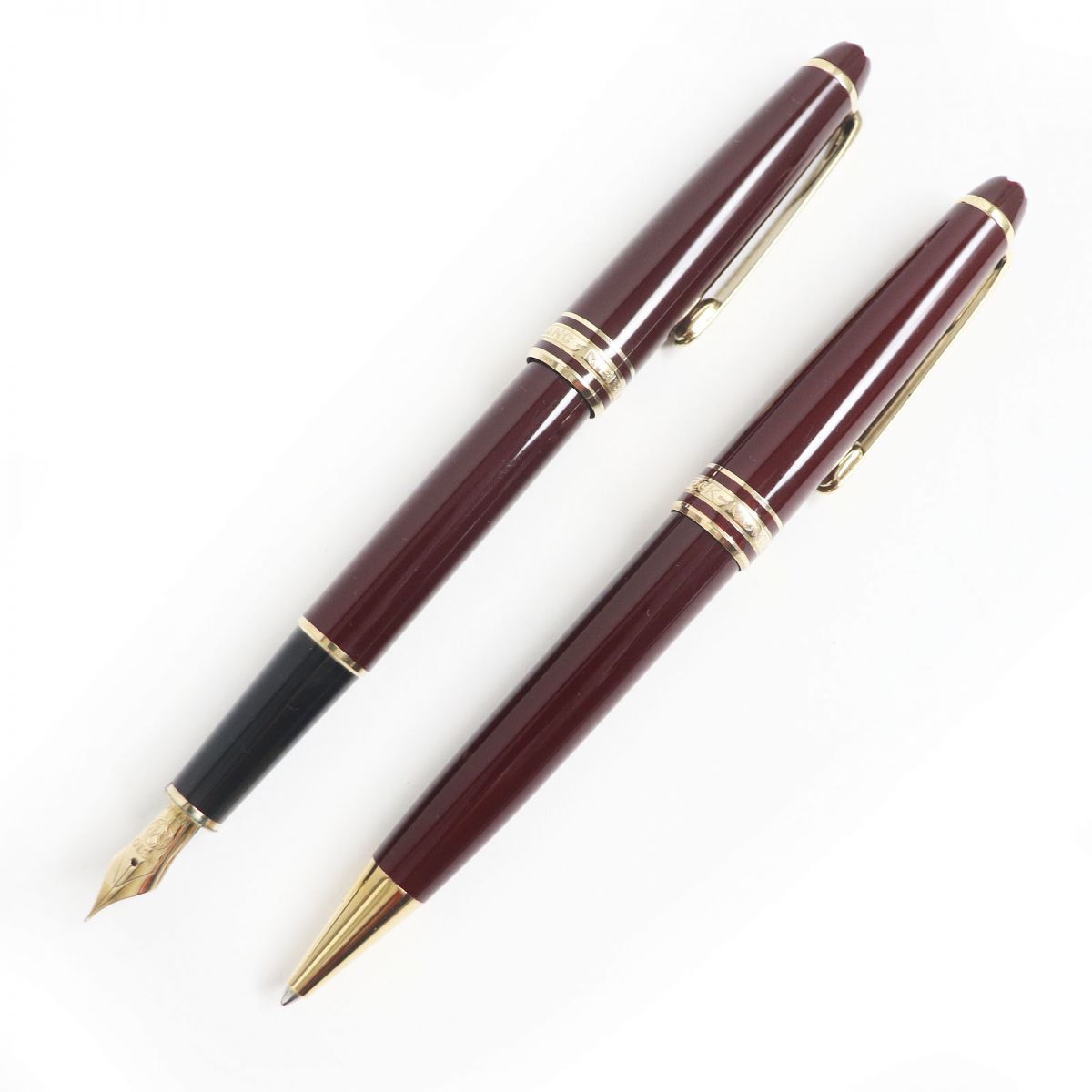 美品□MONTBLANC/モンブラン マイスターシュテュック ペン先14K EFニブ 万年筆/ボールペン 二本セット ボルドー×ゴールド ドイツ製 筆記◎_画像1