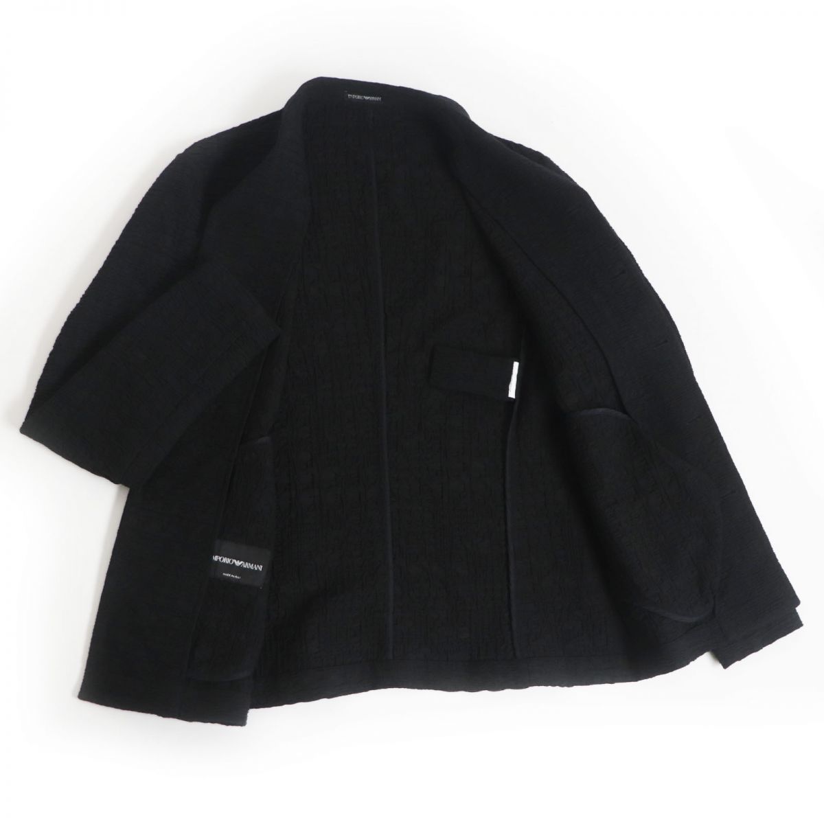 美品□2020年製 黒タグ EMPORIO ARMANI/エンポリオアルマーニ ワッシャー加工 シングルジャケット ブラック 46 イタリア製 正規品 メンズ_画像3