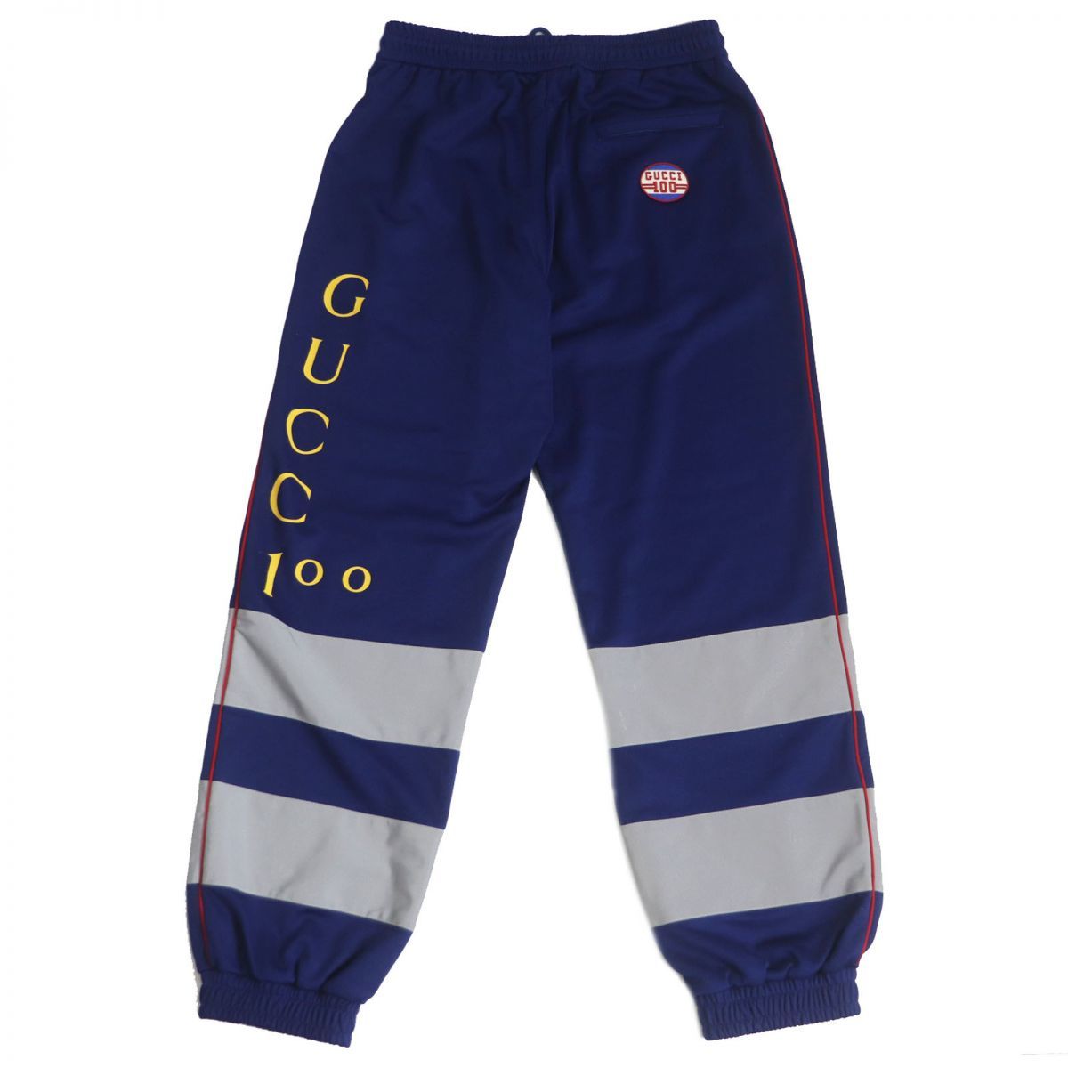  beautiful goods *22SS GUCCI/ Gucci 100 anniversary 676484 line design Logo badge truck pants / jogger pants blue M Italy made regular goods men's 