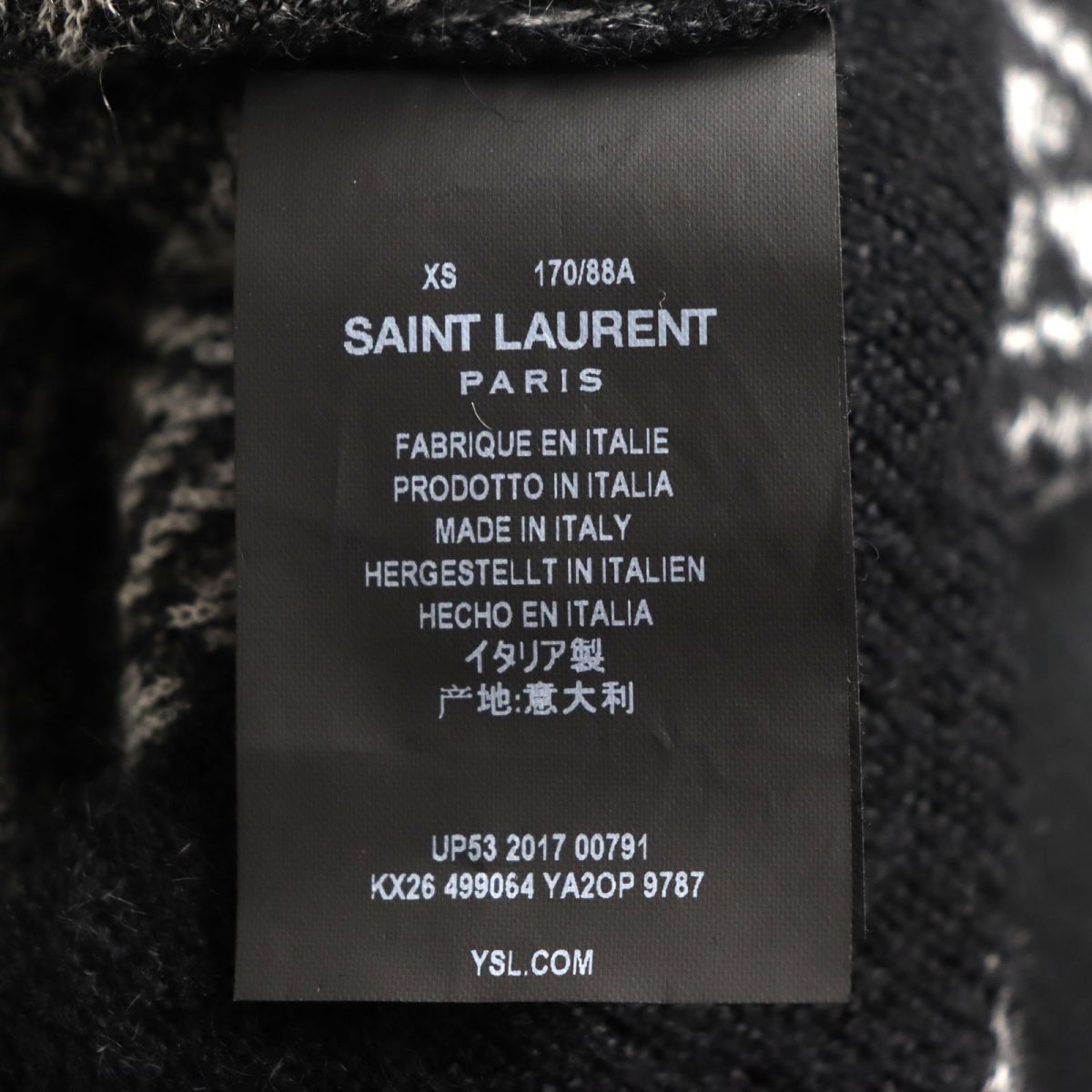 極美品◆SAINT LAURENT PARIS サンローランパリ 499064 オルテガ柄 モヘア混 長袖 ウールニット/セーター ブラック XS 伊製 正規品 メンズ_画像6