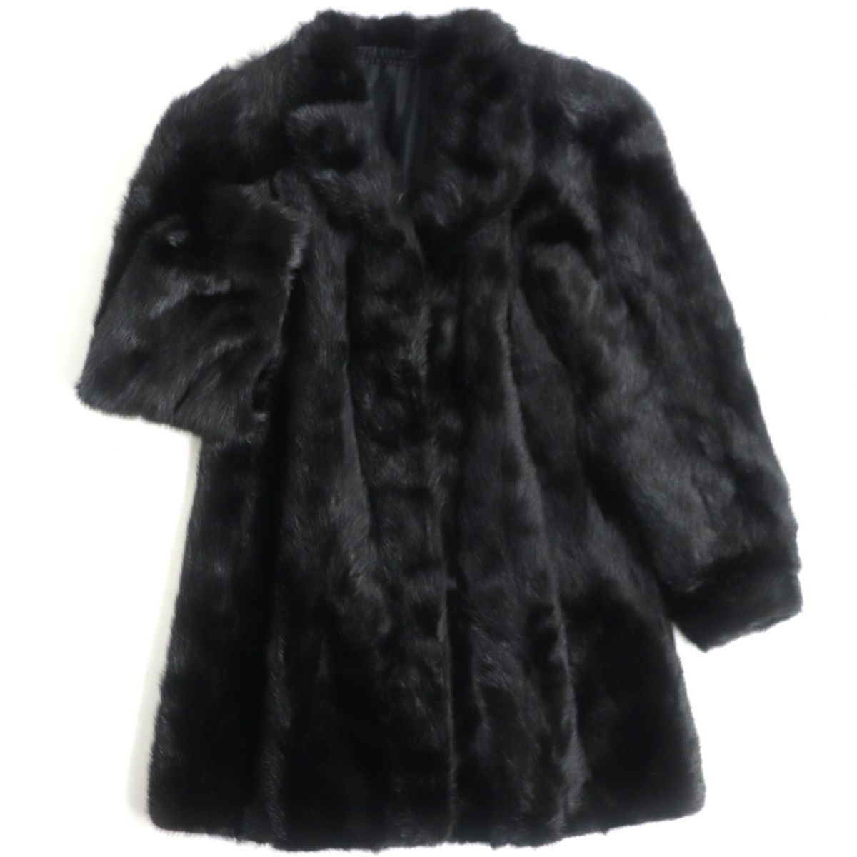 極美品▼MINK ミンク 逆毛 本毛皮コート ブラック 大きめサイズ15号 毛質艶やか・柔らか◎
