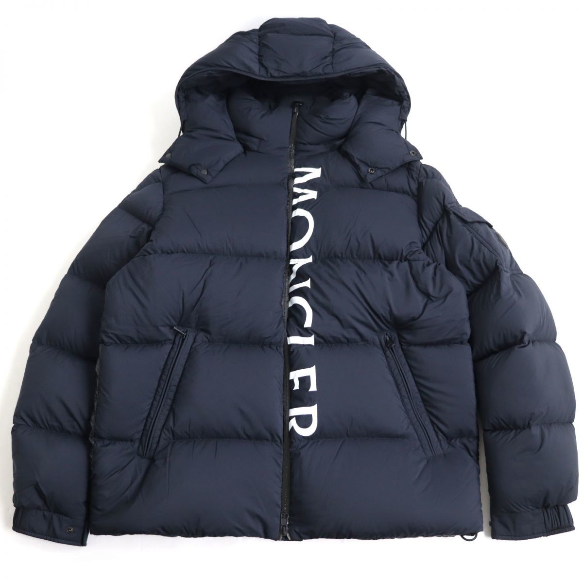 美品◆20-21AW MONCLER モンクレール MAURES/モーレス ラバーワッペン付き ダブルジップ ダウンジャケット ネイビー 4 正規品 ハンガー付き