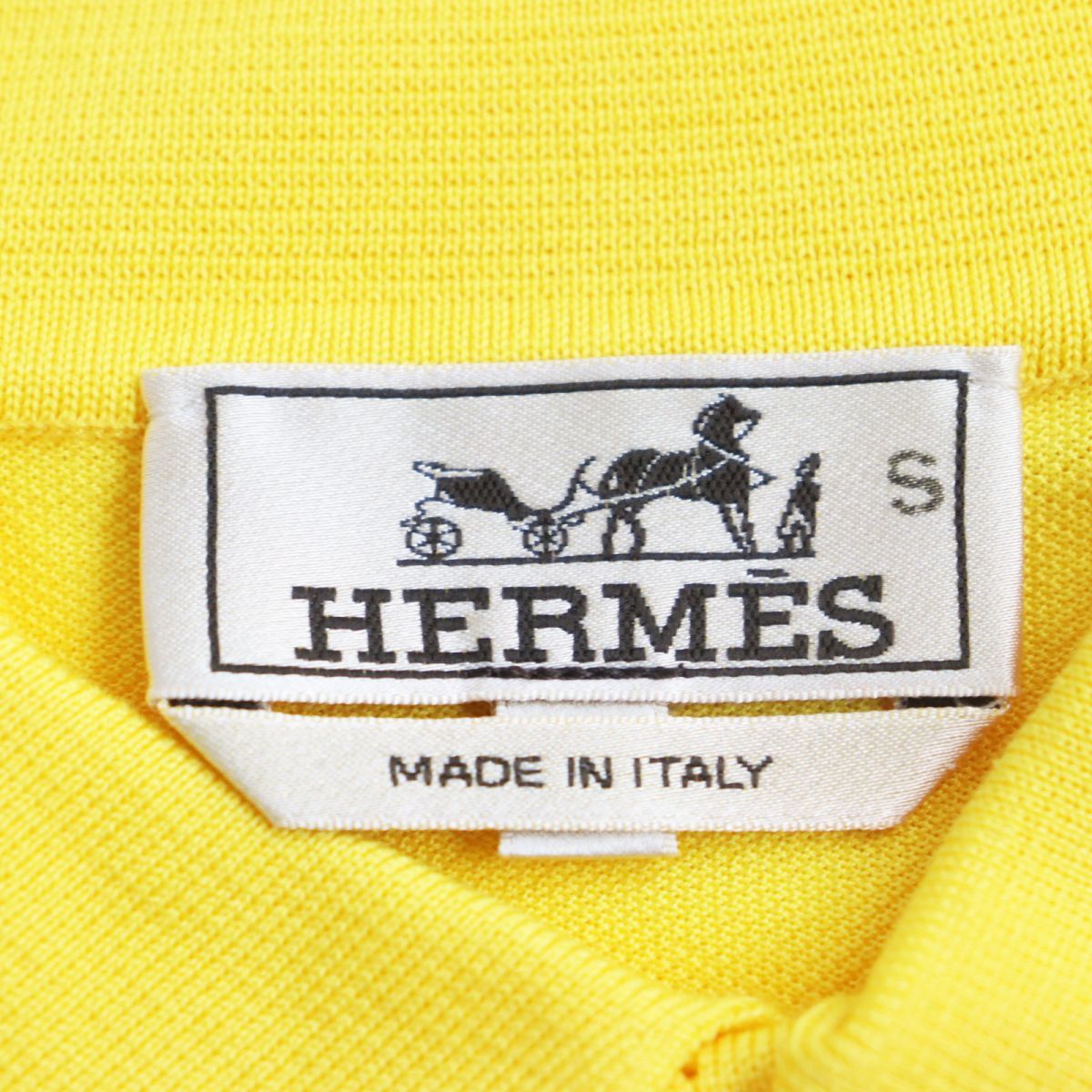 未使用品●2023年製 HERMES エルメス 鹿の子生地 H柄刺繍入り 半袖/ショートスリーブ ポロシャツ イエロー M イタリア製 正規品 メンズ_画像6