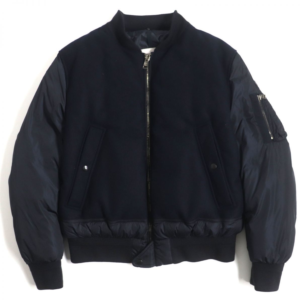 極美品▼MONCLER モンクレール MUSCADE ファー・フード・ロゴワッペン付き WZIP 2WAY ボンバーダウンジャケット 紺 2 メンズ 国内正規品_画像2