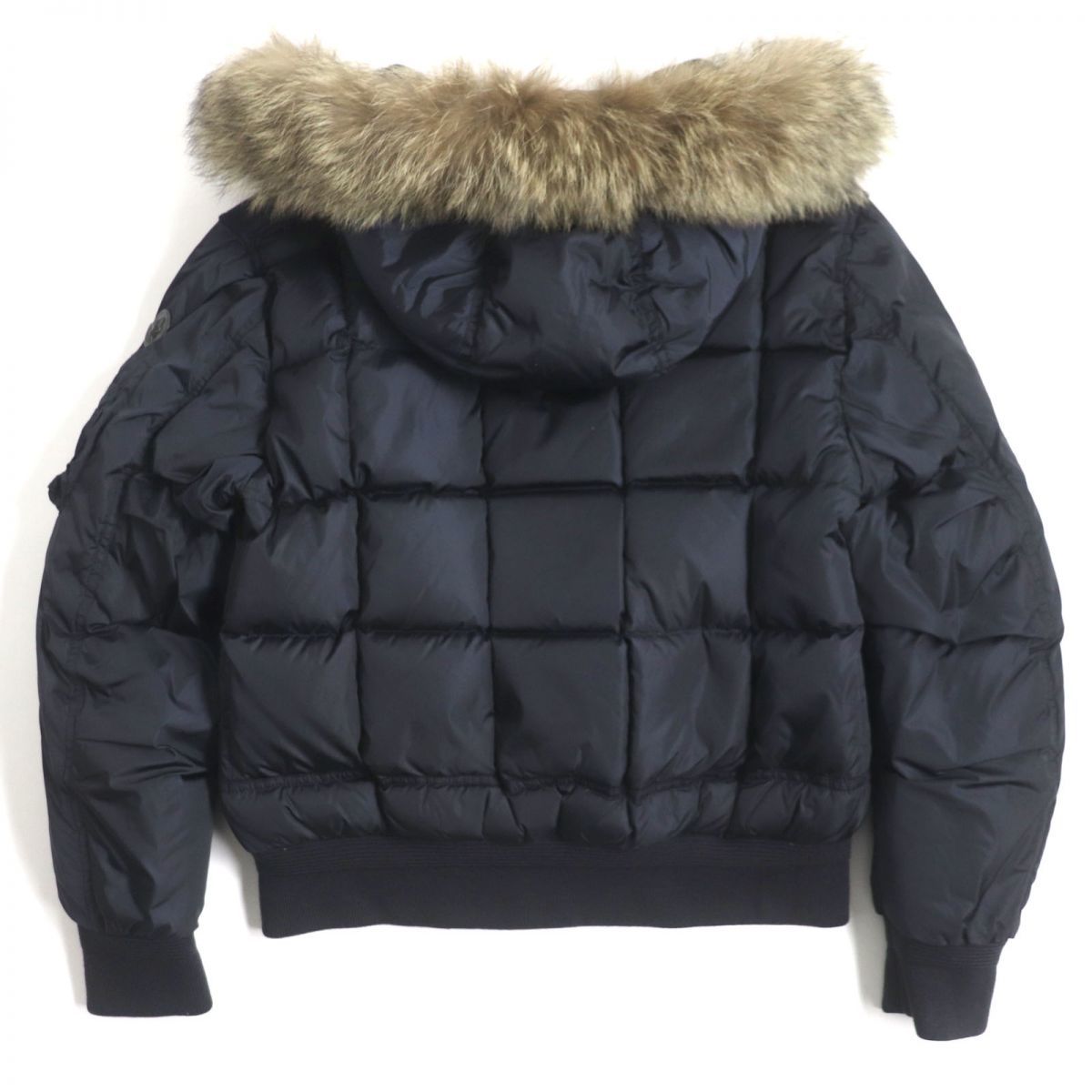 極美品▼MONCLER モンクレール MUSCADE ファー・フード・ロゴワッペン付き WZIP 2WAY ボンバーダウンジャケット 紺 2 メンズ 国内正規品_画像4