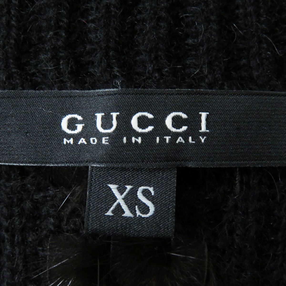  прекрасный товар * стандартный товар Италия производства GUCCI Gucci 226906 женский норка мех Camel 100% Zip выше вязаный кардиган чёрный × чай XS