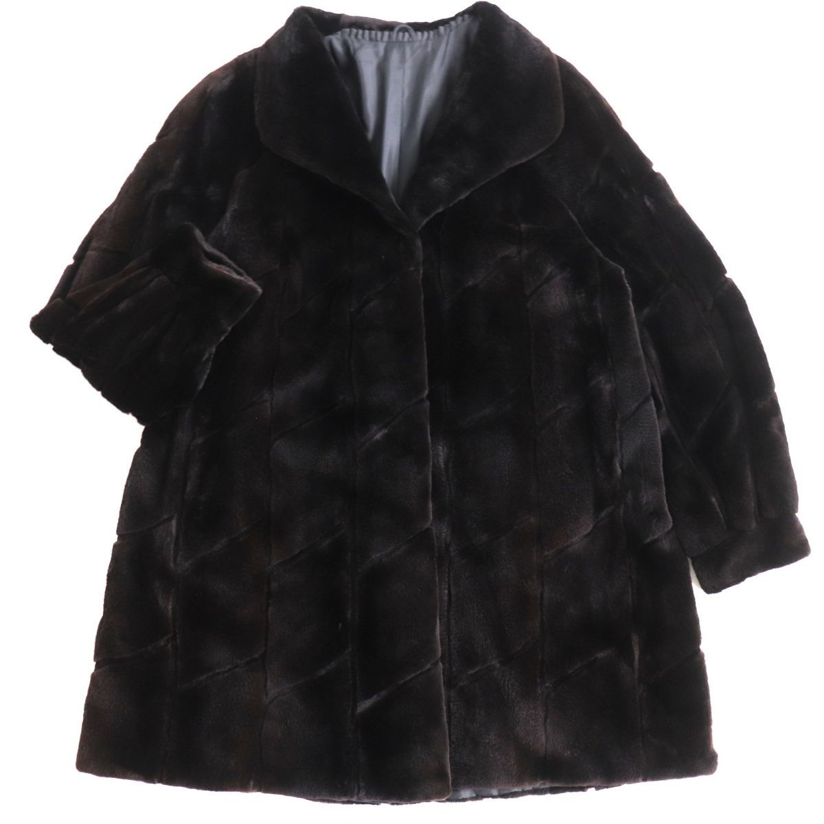 極美品★SAGA MINK　シェアードミンク　デザイン　本毛皮コート　ダークブラウン（ブラックに近い）　F　毛質柔らか◎