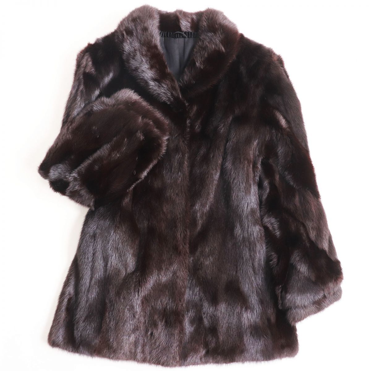 極美品●MINK ミンク デザイン 本毛皮ショートコート ジャケット ダークブラウン 9号 毛質艶やか・柔らか◎