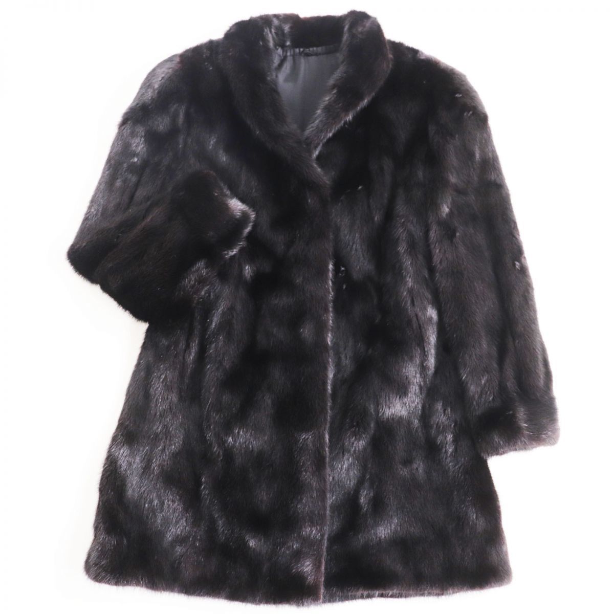 毛並み極美品●MINK ミンク 本毛皮コート ブラック 大きめサイズ15号 毛質艶やか・柔らか◎