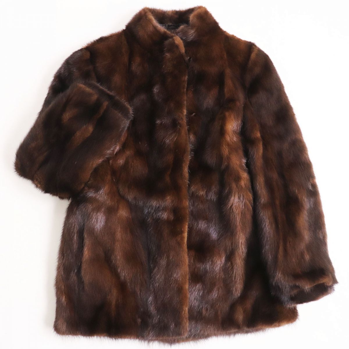 毛並み極美品●SAGA MINK サガミンク 本毛皮ショートコート ジャケット ブラウン 13号 毛質艶やか・柔らか◎