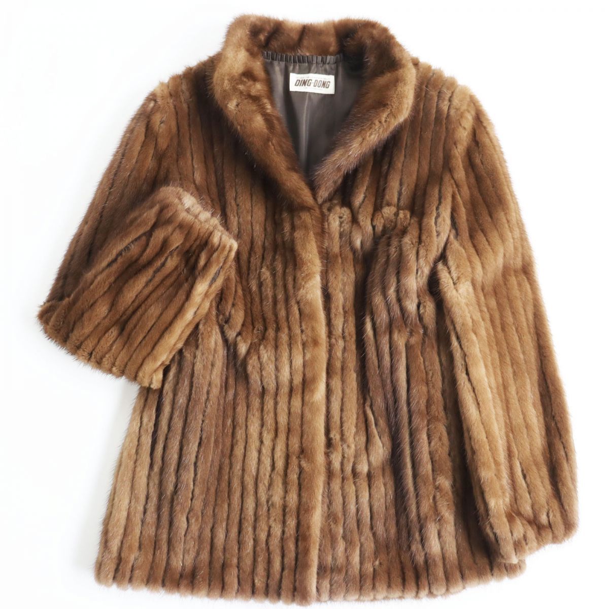 毛並み美品●MINK ミンク ストライプ 本毛皮ショートコート ジャケット ブラウン 13号 毛質艶やか・柔らか◎