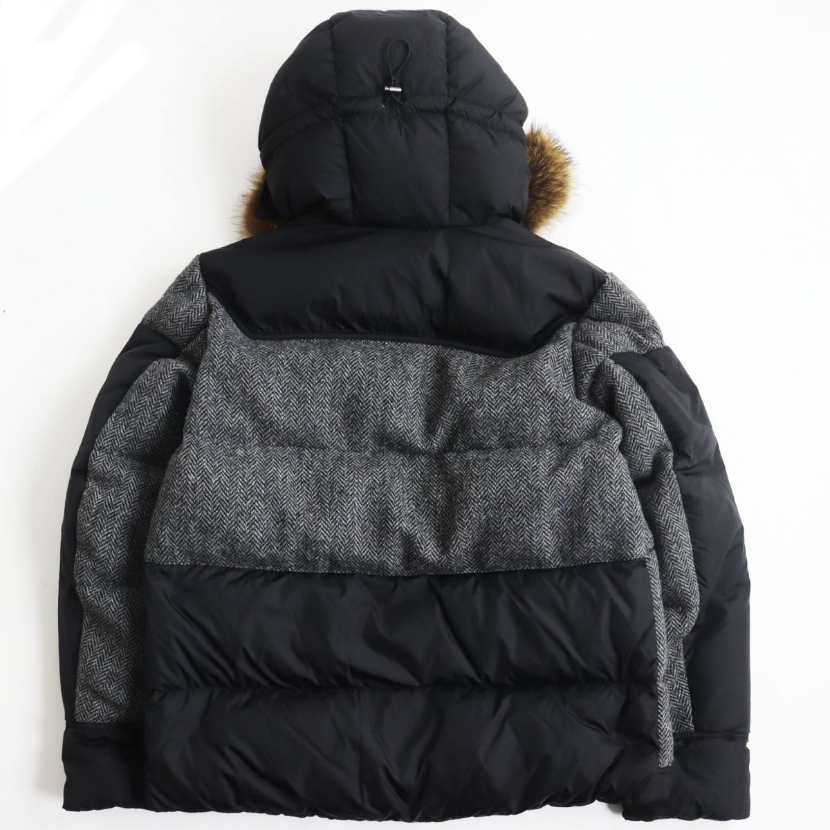 美品●21-22AW MONCLER モンクレール ROBERT ヘリンボーン柄 ロゴパッチ付き フーデッドダウンジャケット グレー×ブラック 2 正規品_画像4