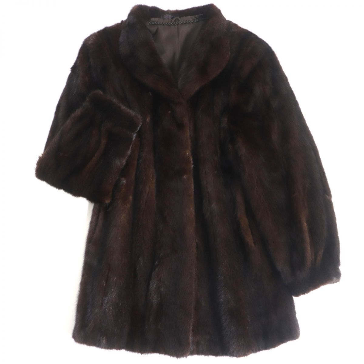 美品▼SAGA MINK サガミンク 本毛皮コート ダークブラウン 大きいサイズ15号 毛質艶やか・柔らか◎
