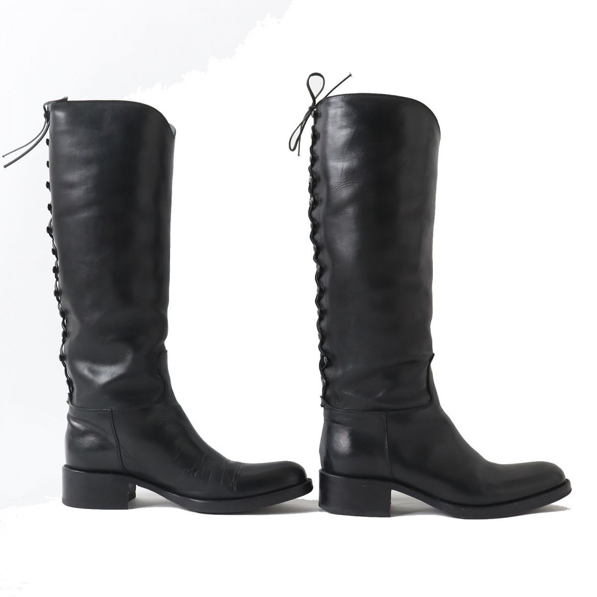  superior article ^SARTORE Sartre 3522062024 back race up design leather long boots lady's black 35 made in Italy 